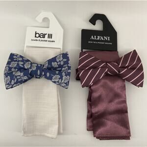 Bow Tie & Pocket Square Bundle - Alfani Laurel Stripe & Bar III Floral Print NEW